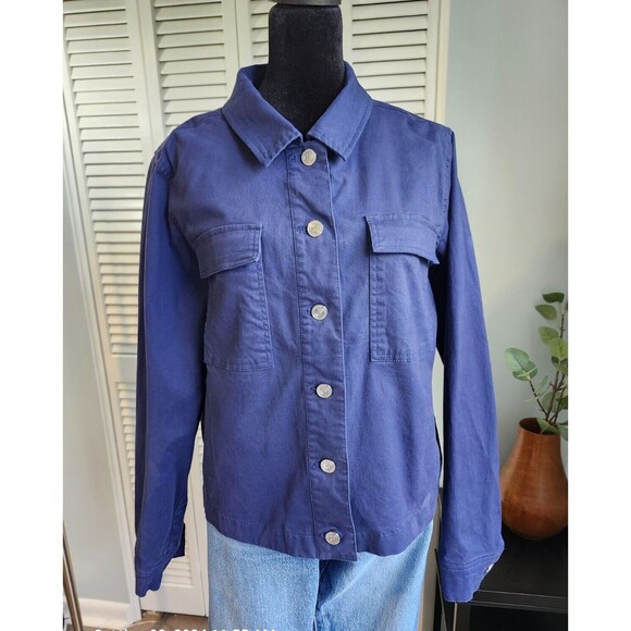 Candace Cameron Bure Cropped Stretch Twill Utility Jacket Navy Blue size M - Picture 2 of 7